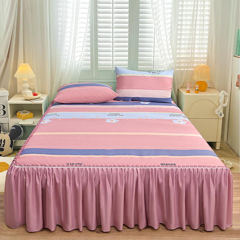 Bedroom Household Single-piece Sanding Bed Skirt Solid Color Skin-friendly Bedspread Bed Cover Bedroom Student Dormitory Sheets