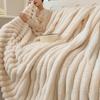 Furry Throw Blanket Fluffy Thick Bubble Blanket Cozy Warm Striped Plush Blanket for Couch Sofa Bedroom Living Room Winter Use