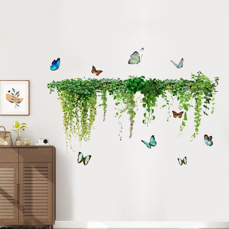 DIY Topfpflanzen Efeublätter Grünpflanze Schmetterling Wandaufkleber Selbstklebend für Mietwohnung Küche Wohnzimmer Wand Neujahrsdekoration