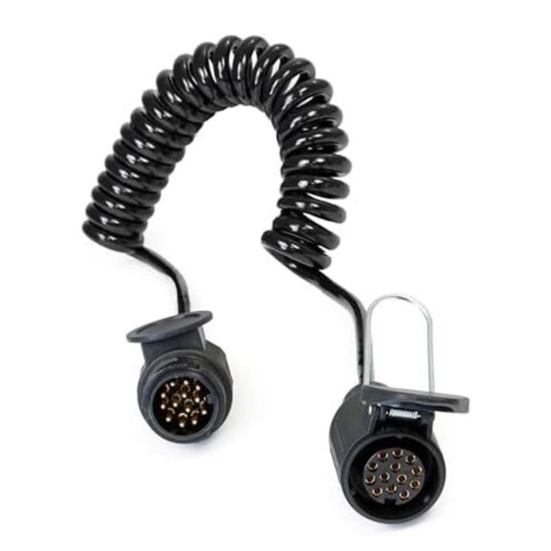 13 Pin Coiled Trailer Cable 300 CM with Strong PVC Electric Cable and Waterproof Connector Socket for Trailers
