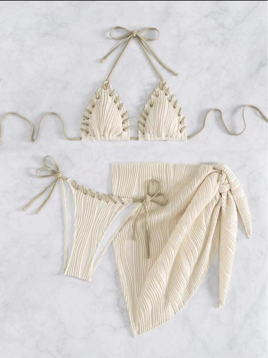 

Стильный европейский и американский однотонный треугольный купальник (3 шт) Medium абрикосовый