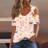 Sexy Cold Sholuder Tops For Women  Summer Hollow Out Eyelet Short Sleeve Blouse Loose V Neck Tshirt Trendy Casual Tunics