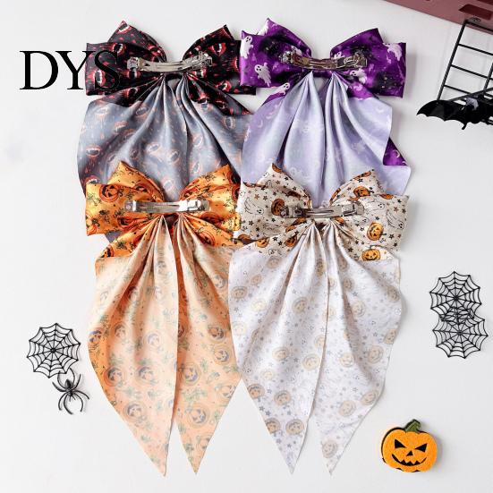 Pumpkin Hair Decorations Large Halloween Bows for Women Girls, Vintage Ribbon Barrette Clips with Long Satin Accessories Tails, Ghost/Pumpkin/Blood