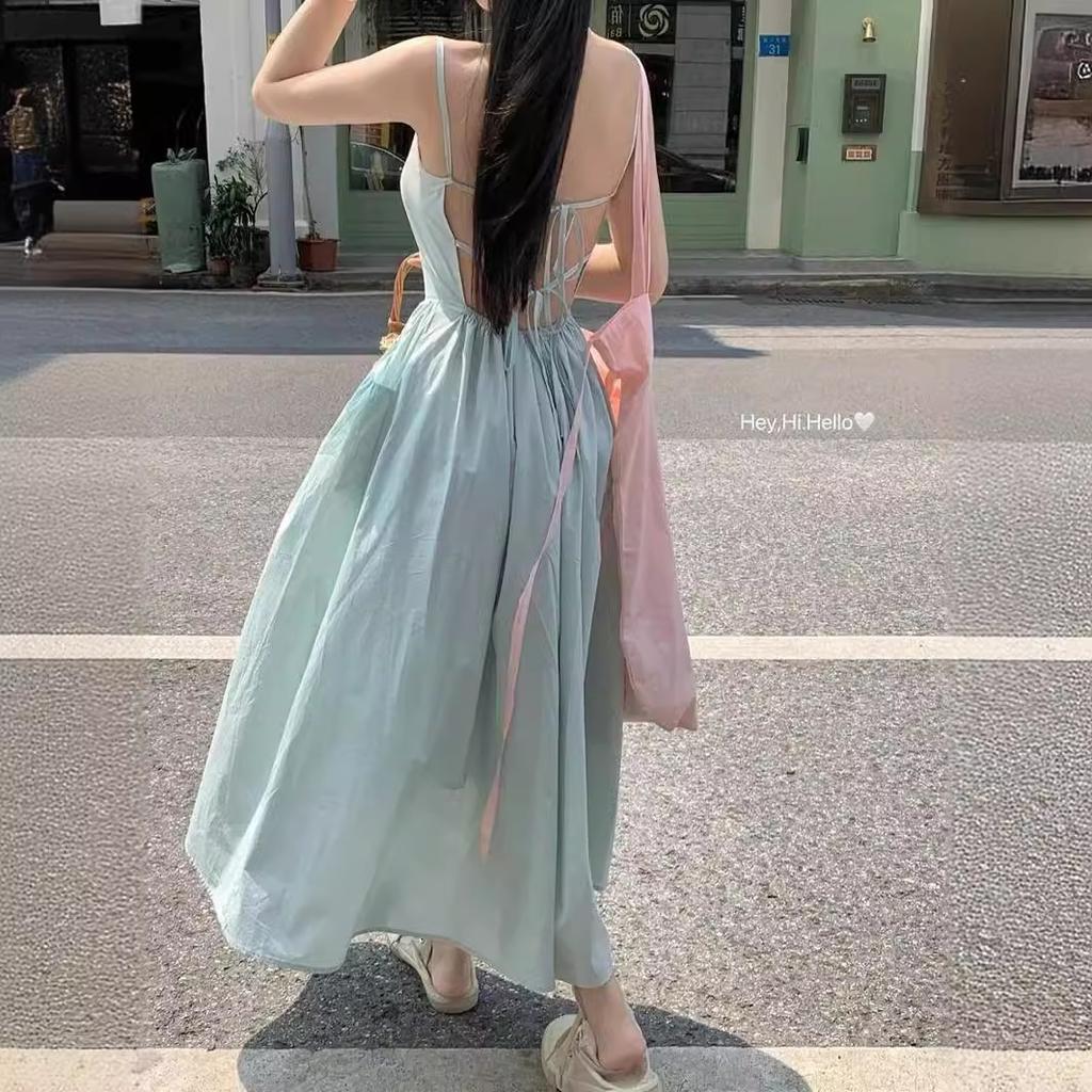 Pure desire style sexy suspender dress women's summer new skirt lace-up seaside vacation halter dress