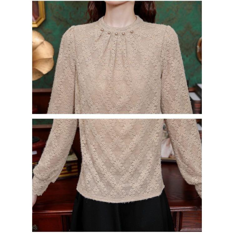 Thickened Lace Shirt, Stylish and Warm, Thick and Fashionable, with Down Thickened Base Shirt for Autumn and Winter, Inner Wear for Women.