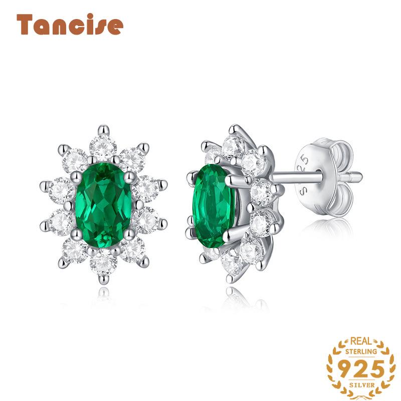 

Танциз стерлингового серебра 925 пробы синтетический изумрудный циркон серьги серьги-капли для женщин подарки на свадьбу 0.5CT*2 зелёный
