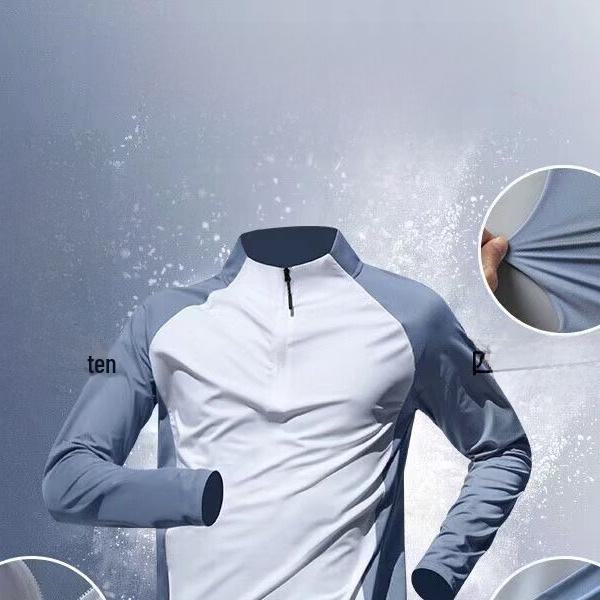 Men's Quick-Dry Half-Zip Tracksuit: Long-Sleeve Top & Trousers for Running and Fitness.