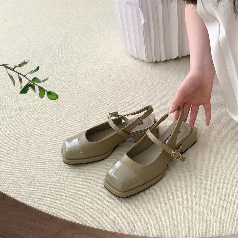 Fashion Women Square Toe Mary Jane Sandals Design Chunky Heel Dress Shoes Summer New Fashion Slingback Walking Party Pumps Zapatos Mujer