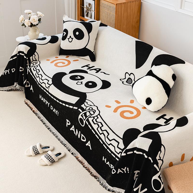 Cartoon Panda Sofa Towel Full Cover Cloth Chenille Anti-Scratching Dust-Proof All-Inclusive Sofa Cover Universal Cover Four Seasons Universal