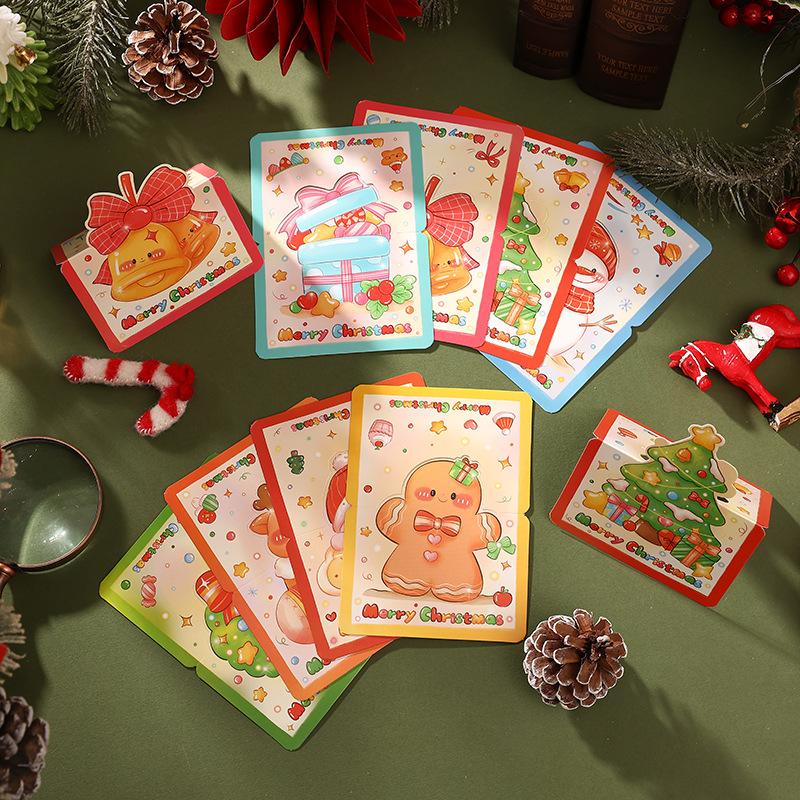 30Pcs Retro Cartoon Christmas Cards 3D Stereo Greeting Cards Handwritten Xmas Eve Cards Holiday Decor Cards Festival Gifts