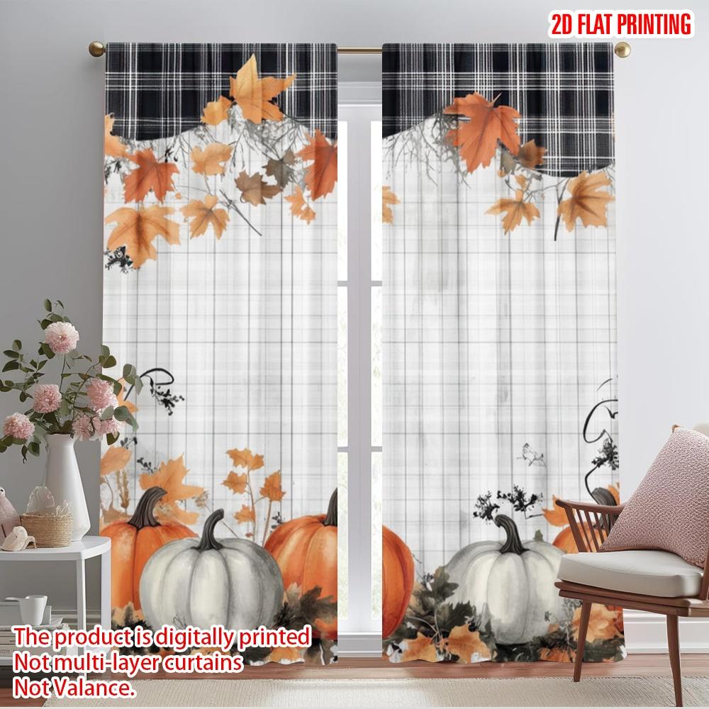 2pcs,2D Plane Printing Curtain Popular AutumnPumpkinsFest Polyester Fabric (without Rod) Decorations Outdoor Use for Various