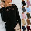 Cozy Women's Autumn Winter Fleece Sweater Tops With Elegant Lace Design For Style