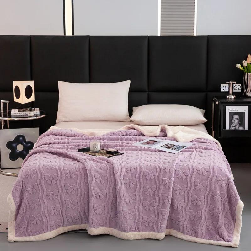 Thickened Lamb Wool Sherpa Fleece Bed Blanket Soft Fluffy Warm Cozy Plush Fuzzy Blanket With Elegant 3D Pattern For Couch Sofa
