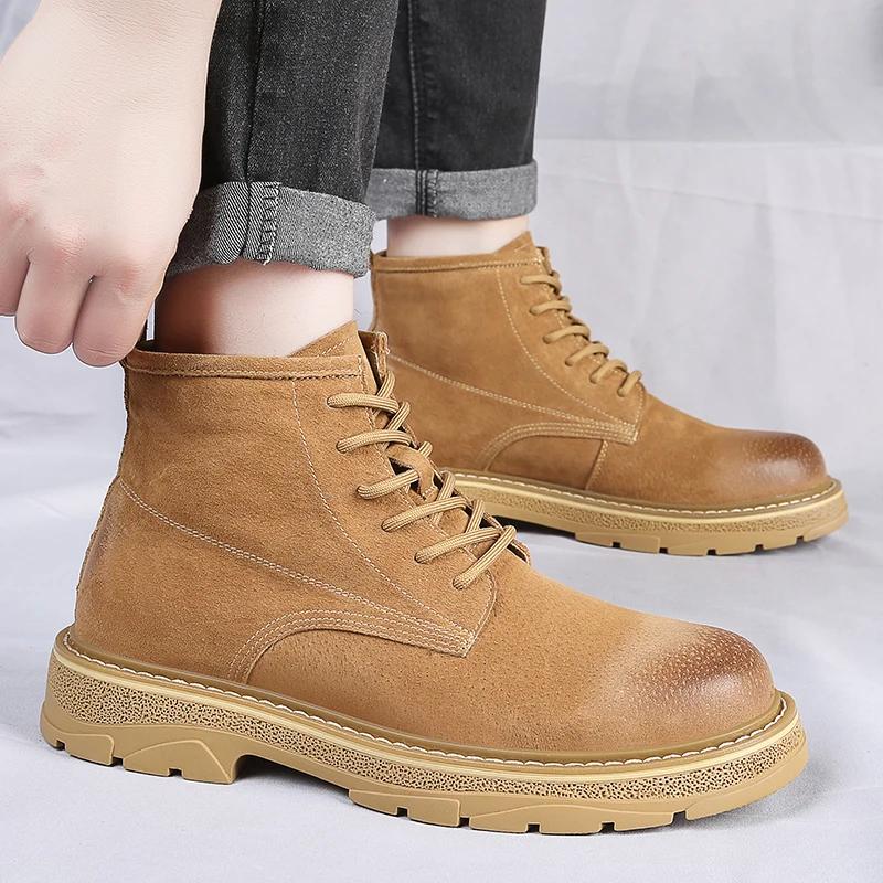 Fashion 2024 Winter Men's Ankle Boots British Style Mid Top Boots Outdoor Boots Luxury Brands Classic Design High Top Men Casual Shoes