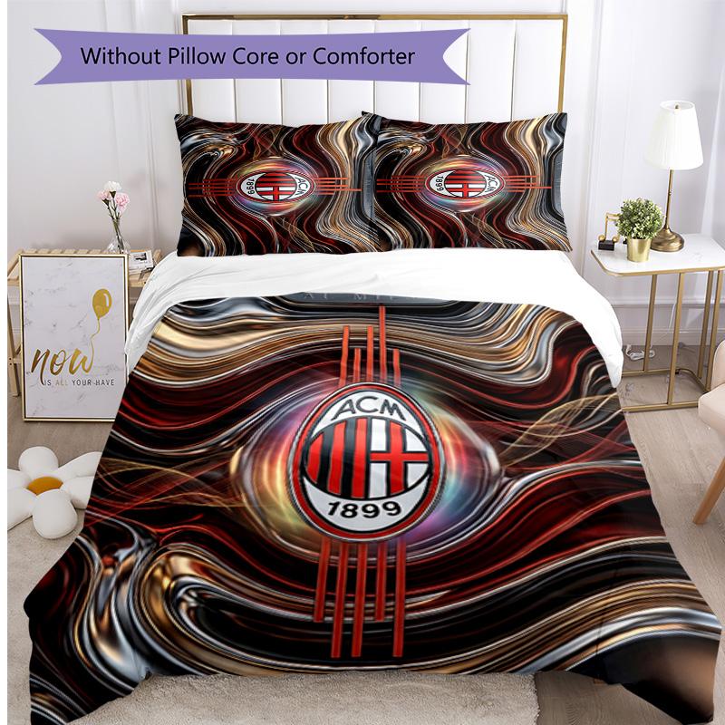 Set Lenzuola Stampa AC Milan 3 Pezzi Morbido Delicato sulla Pelle Lavabile Copripiumino e Federe Set Stagione Unica Camera da Letto