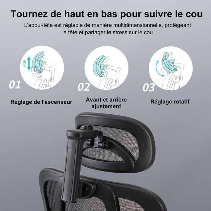 Chaise de bureau ergonomique - Sevencomfort - Noir - Réglable - Support lombaire - Charge 150KG