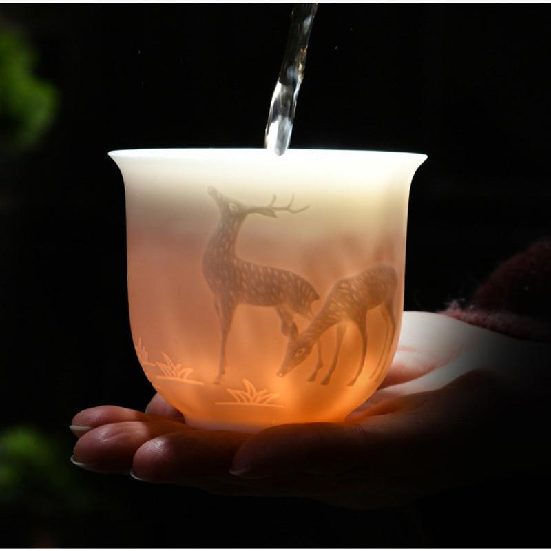 Ceai de ceai din portelan alb chinezesc de mana Bol de ceai in relief tridimensional pentru set de ceai de capacitate mare Accesorii Master Cup