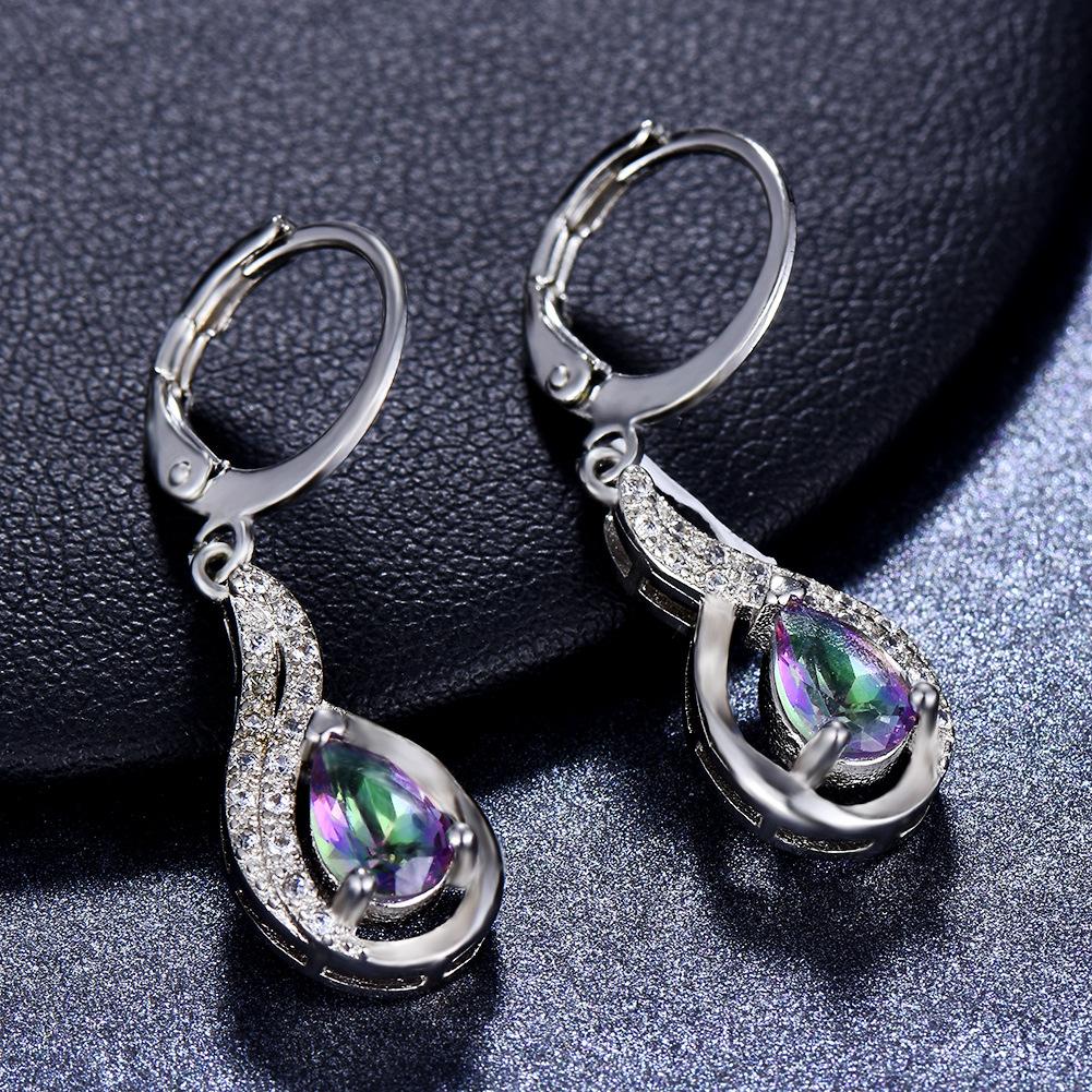 European and American Fashion New Colorful Topaz Shiny Earrings for Women Simple Drop-shaped Earrings 1CM*3CM