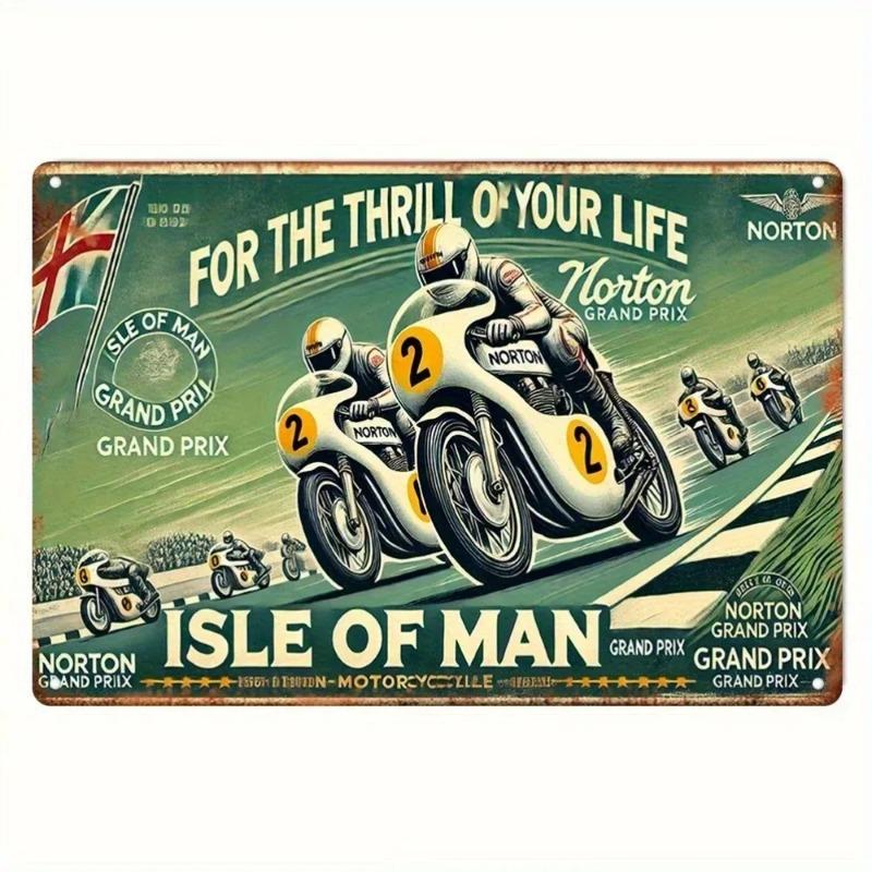 Placca Metallo Vintage Isle of Man TT Segno di Latta Arte Murale Decorazione Garage Bar