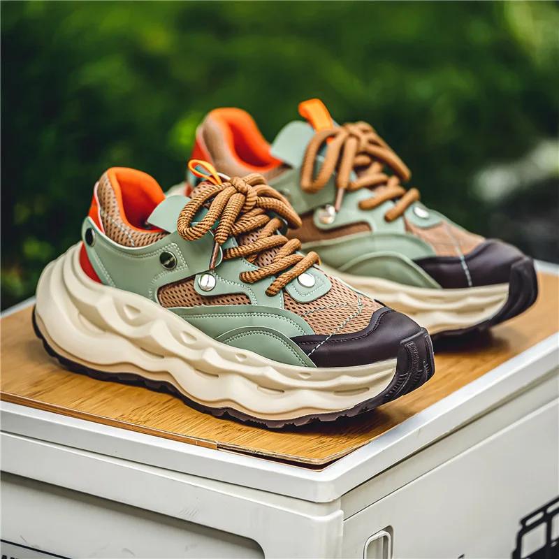 Fashion Thick Soled Height Increasing Youth Sports Version Skateboarding Shoes Men's Mesh Breathable Lightweight Casual Running Shoes