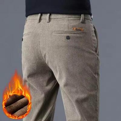 Khaki Schwarz Grau Fleece Herren Cord Freizeithose Chenille Dick Stretch Businesshose Mittelhoch Marke Winter Thermohose