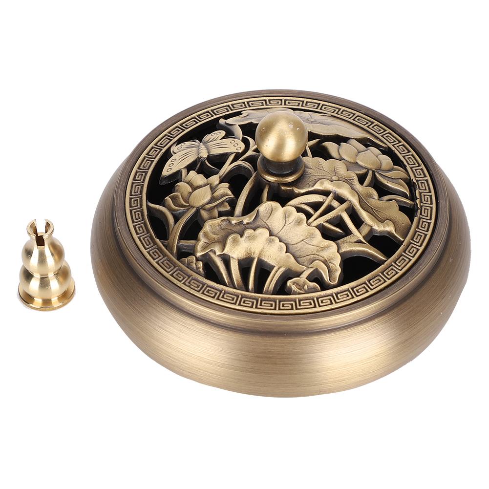

Brass Incense Burner Alloy Metal Stick with Lid Buddhist Supplies Round Bottom Stove