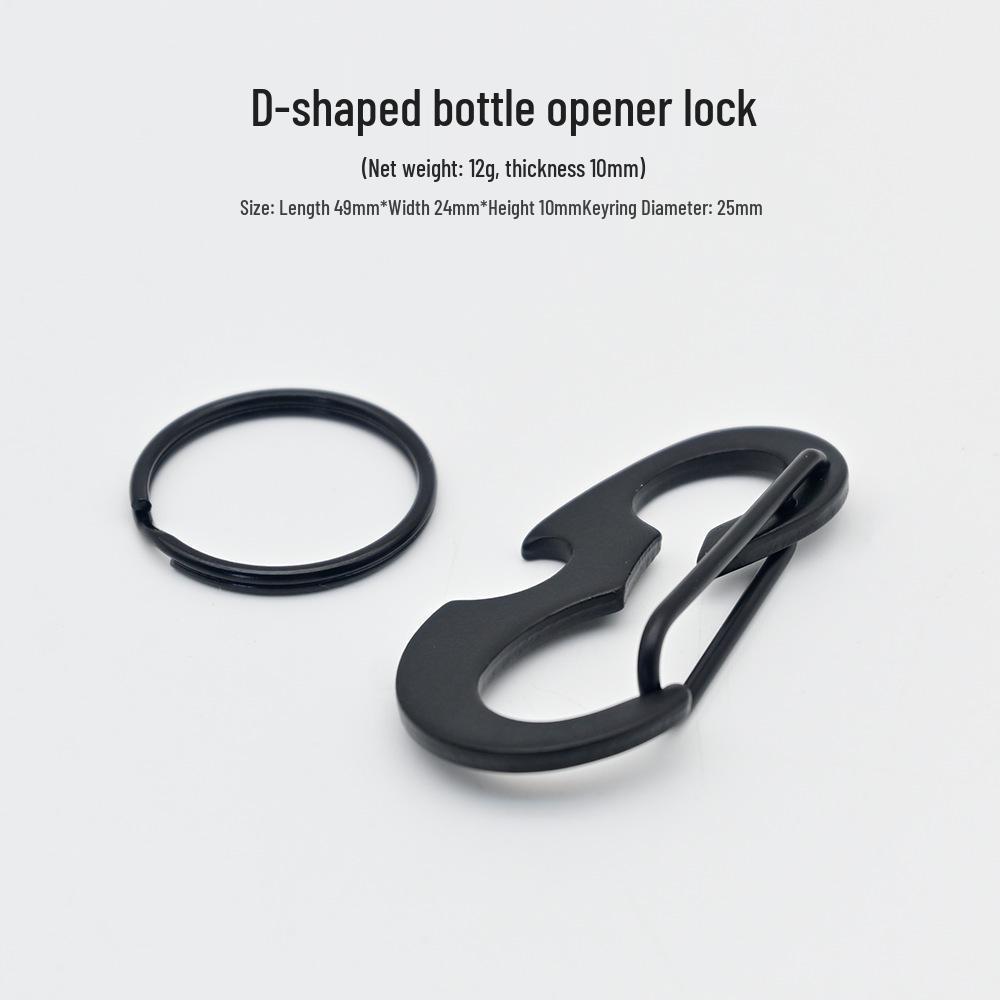 Outdoor D-Ring Carabiner: Stainless Steel Snap Hook, Multifunctional Bottle Opener, Spring Hook, Black Beetle Keychain.