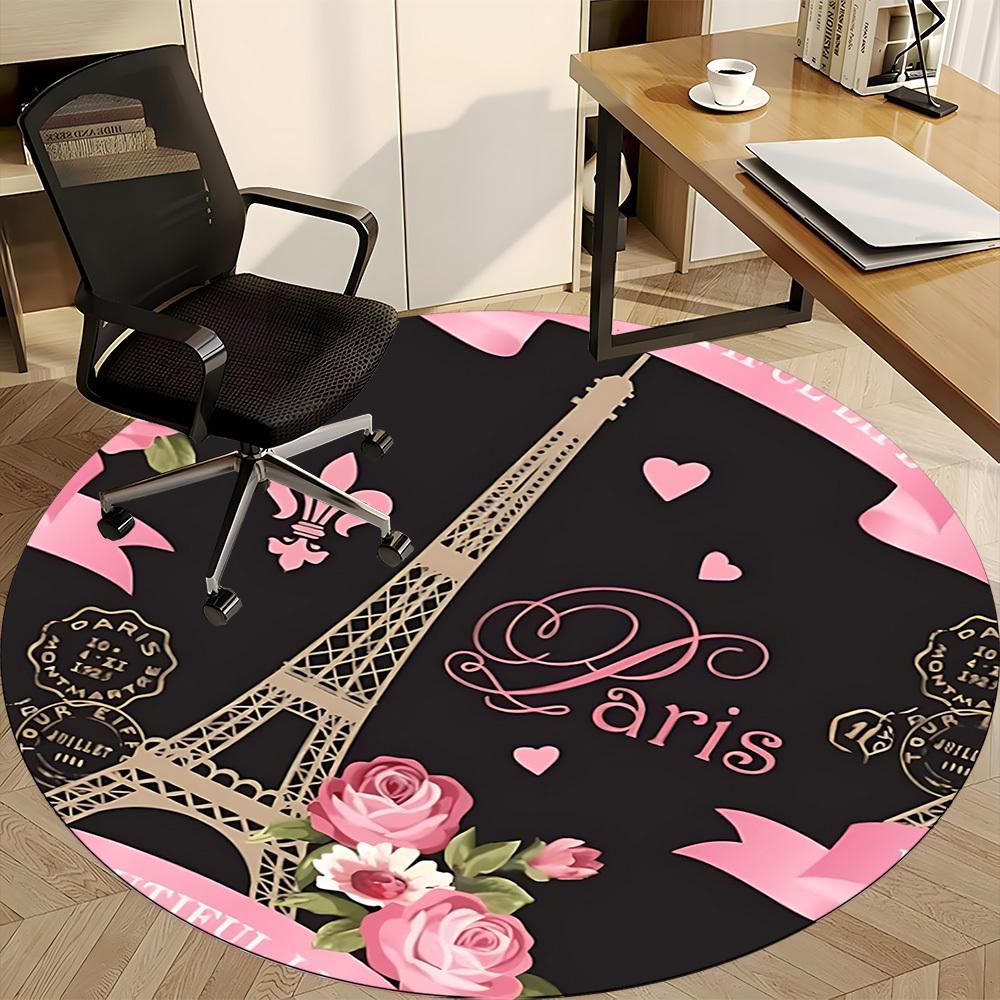 1pc Paris Eiffel Tower Art Carpet for Office Non Slip, Round Carpet, Soft & Comfortable, Carpet for Office, Lightweight Round Floor Mat