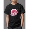 European Sizes Kids T-Shirt - Pink Cherry Blossom Branch Print, Crew Neck Short Sleeve Casual Summer Top, Cherry Blossom Design