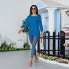Top Casual a Colore Unico da Donna con Scollo a O e Maniche a Tre Quarti