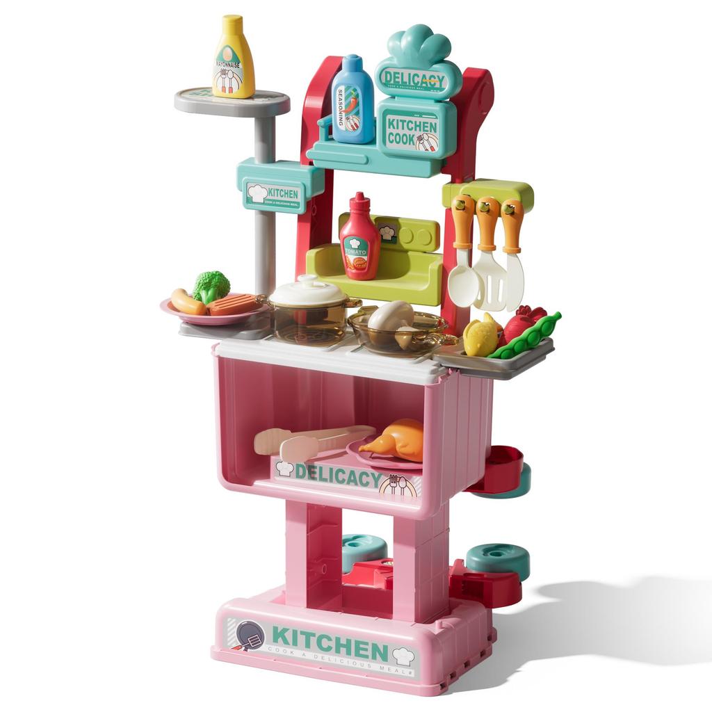 Mini Kitchen Playset: Pretend Play Shopping Cart & Cooking Toys for Kids