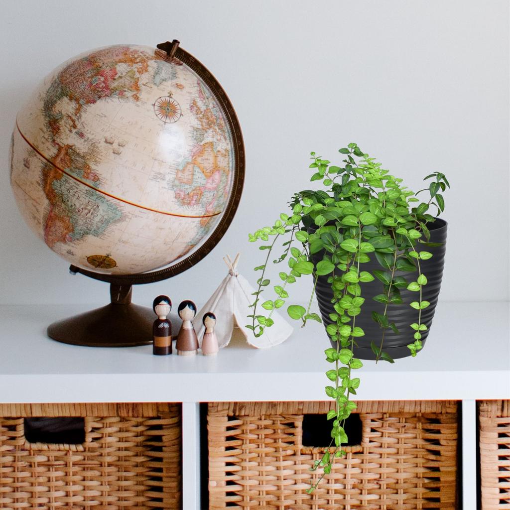 KADAX Doniczka Donica Na Kwiaty 13cm Osłonka Okrągła Kwietnik Plastikowa Antracyt