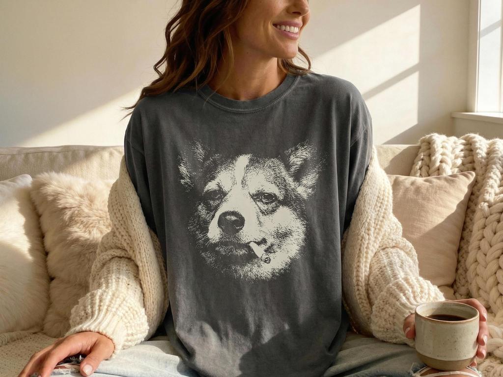 Smoking Corgi Shirt, Vintage Y2K Grunge Dog Graphic Tee, Funny Dog Face Shirt, Comfort Colors® Edgy Meme T Shirt, Gift for Dog Lovers