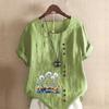 Women's Fashion Flower Cluster Prined Short Sleeve T-shirt Loose Cotton Shirt Casual Loose Summer Blouse Tops Plus Size