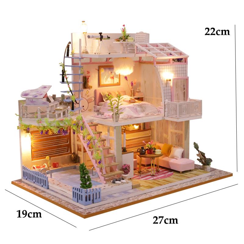 DIY Doll House Kit Mini 3D Puzzle Assembly Building Model Toys Home Bedroom Decoration With Furniture Wooden Crafts Dollhouse