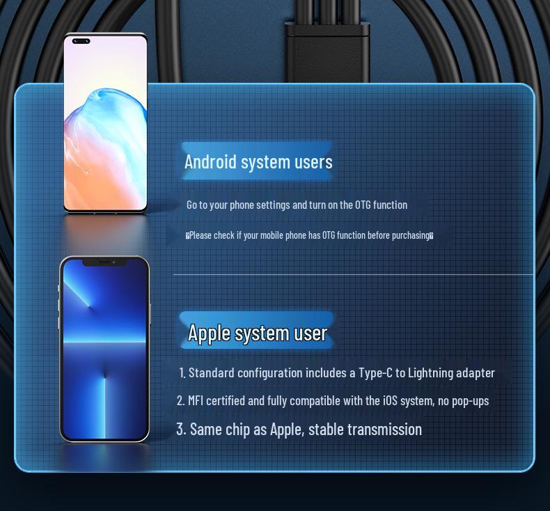 Wasserdichtes HD Drei-in-Eins Industrie-Endoskop für Android & Apple Geräte