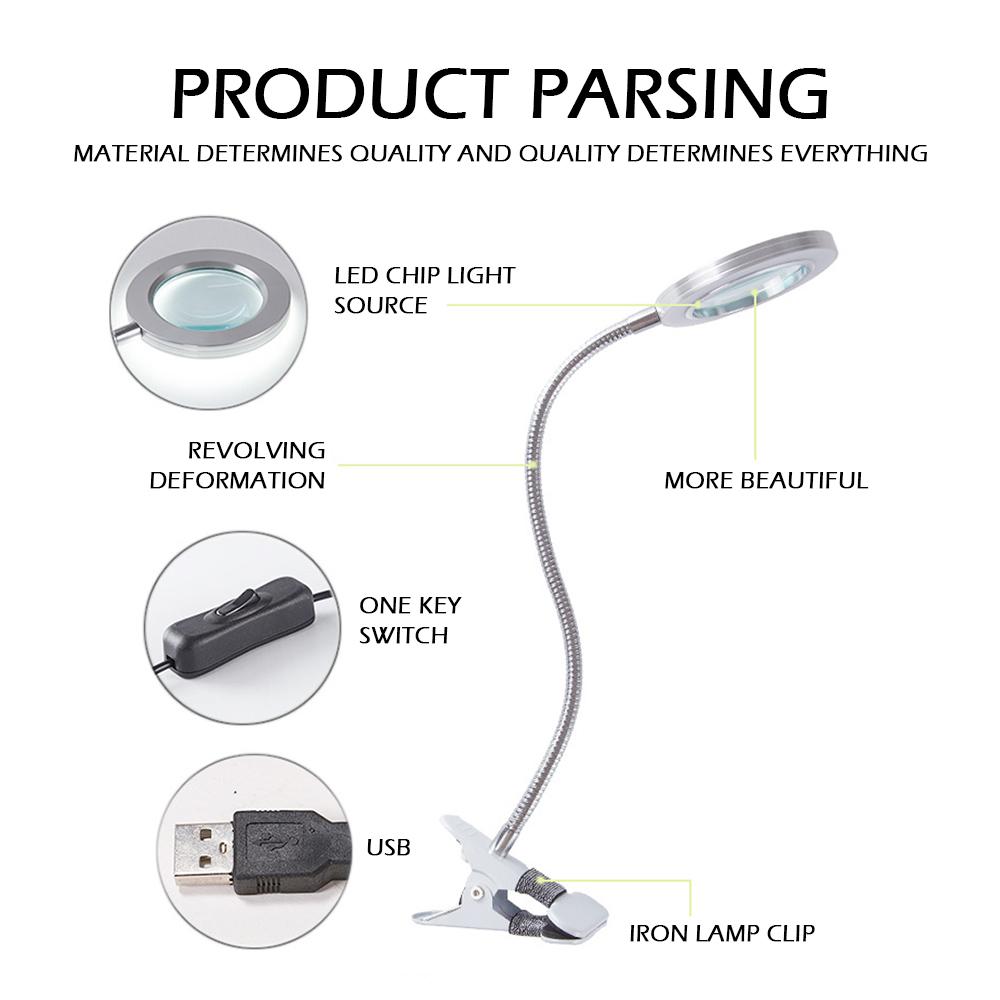 LED Desk Lamp Clip On Light Magnifying Glass Clamp Lamp Eye Protection Table Lamp For Reading Tattoo Computers And Makeup Light