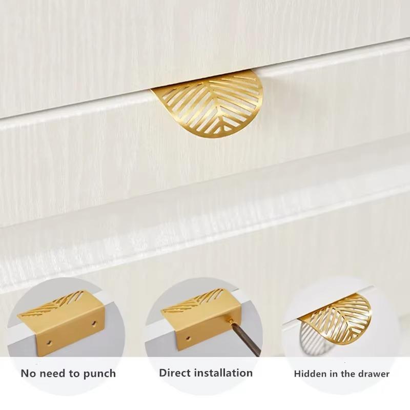 Leaf-shaped Modern Furniture Drawer Brass Handles Furniture Wardrobe Drawer Knob Brass Door Handles