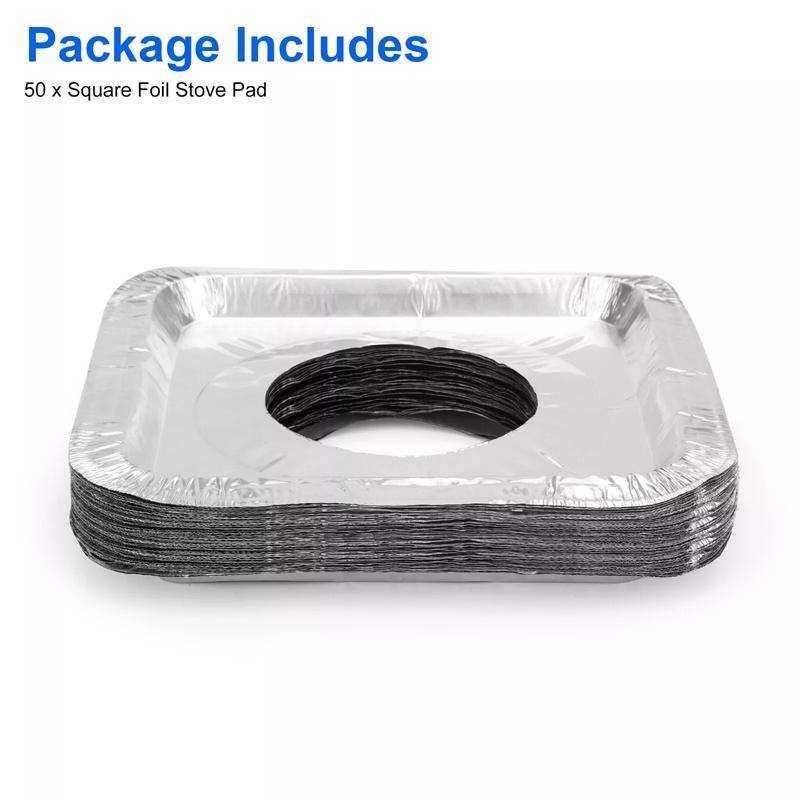 50-Piece Disposable Aluminum Gas Stove Burner Covers, 9" Square Heat-Resistant Protectors, Thick Top Liner For Kitchen Safety