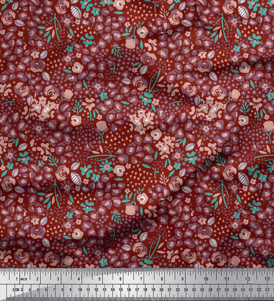 

Soimoi Блакитна японська креп-атласна тканина з квітковим принтом і леопардовою шкірою тварин Тканина на метри 42 дюйми 42 Inch Wide - Poly Crepe червоний