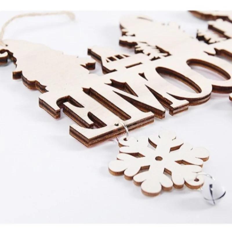 Christmas Wooden Bell Pendant Decoration Alphabet Snowman Charm Home Restaurant Door Hanging Creative Crafts Holiday Decorations
