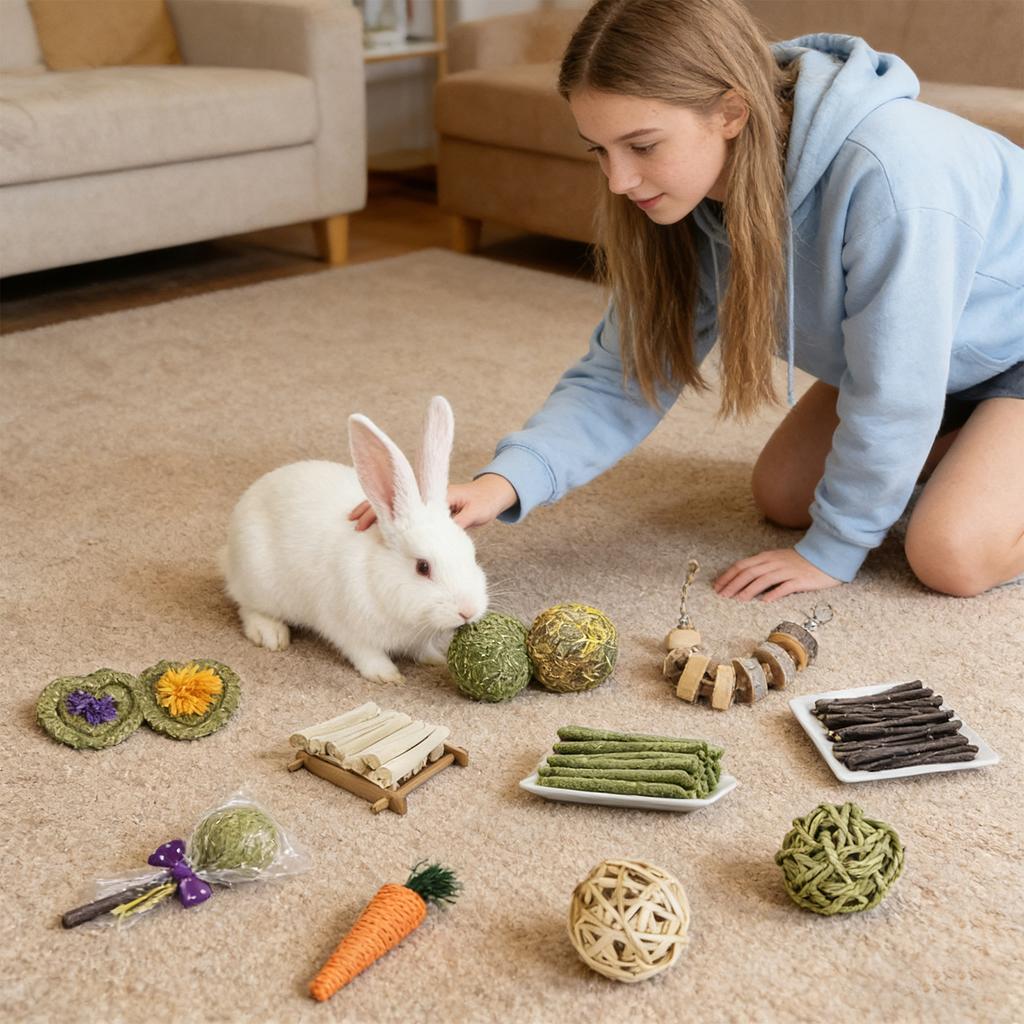 Premium Small Pet Teeth Grinding & Play Toy Set For Rabbits, Guinea Pigs, Chinchillas, And Hamsters – Natural Chew Treats For  Health & Enrichment