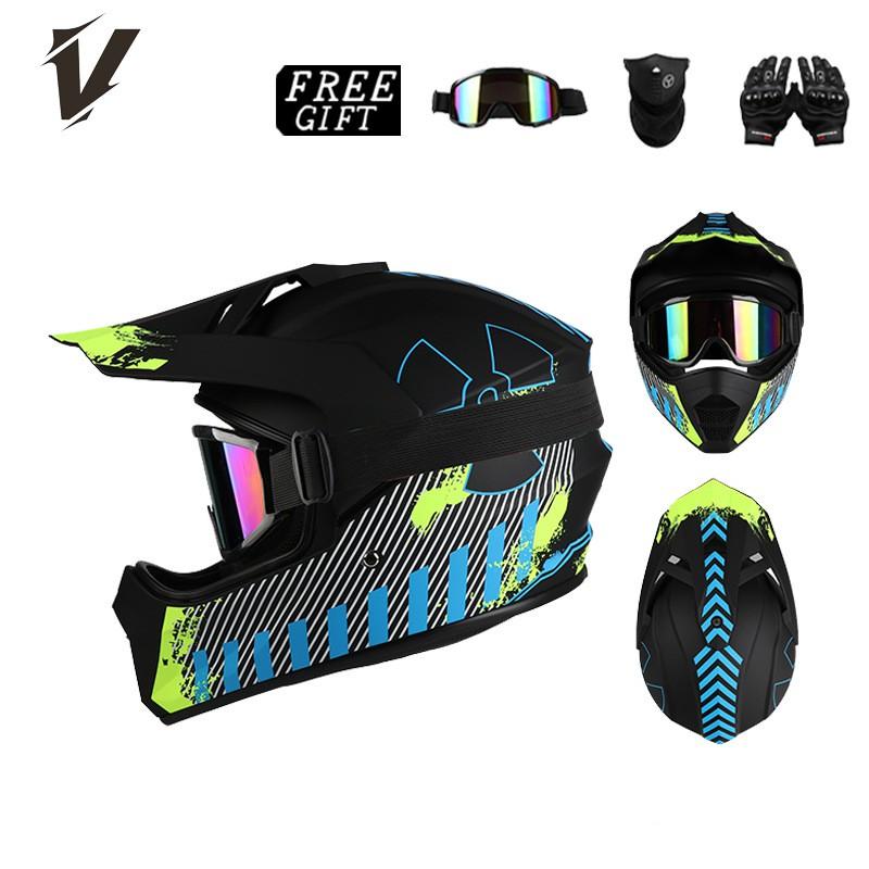 Off-Road Motorcycle Helmet ABS Full Face Dirt Bike With Visor Mask Gloves DOT Certified