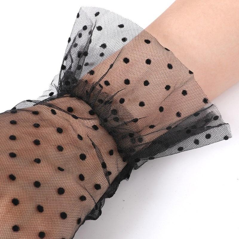 Spitzennetz Handschuhe Braut Kurze Handschuhe Spitze für Hochzeiten Verlobungsfeiern Etikette Kurze Handschuhe mit Punktmuster