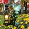 2D Flat, Angel Fairy Garden Plug - 2D Flat Decoration with Lanterns and Green Plants, 3mm Thick Decoration, Suitable for Flower Pots, Lawns, Gardens