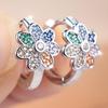 Charming Zircon Flower Hoop Earrings for Women Three Color Options Daily Wear Party Gift