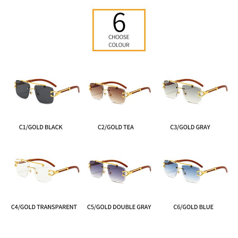 Lunettes de Soleil Carrées Sans Monture Style Vintage Classique Tête de Léopard Mode Hommes Femmes Marque de Luxe Designer Lunettes de Soleil