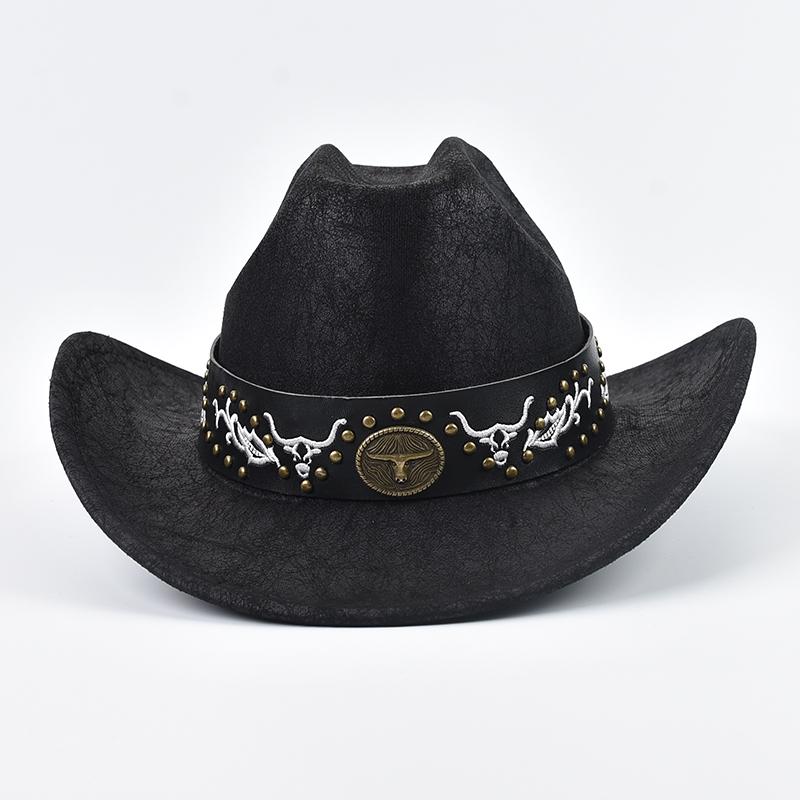 Faux Leather Cow Print Cowboy Hat Vintage Gentleman Cowgirl Jazz Hats for Men Women Sombrero Hombre
