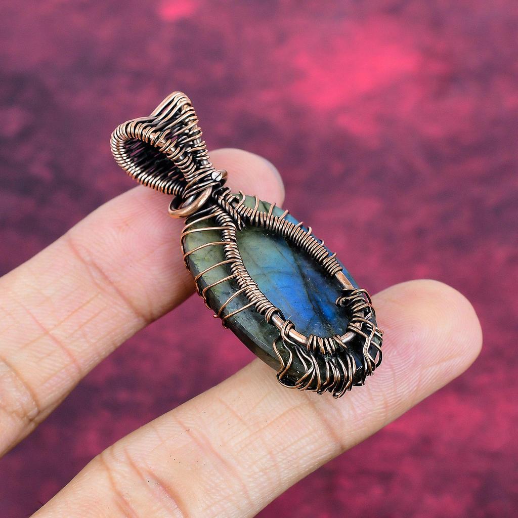 Tree Of Life Labradorite Gemstone Pendant Handmade Copper Wire Wrapped Pendant
