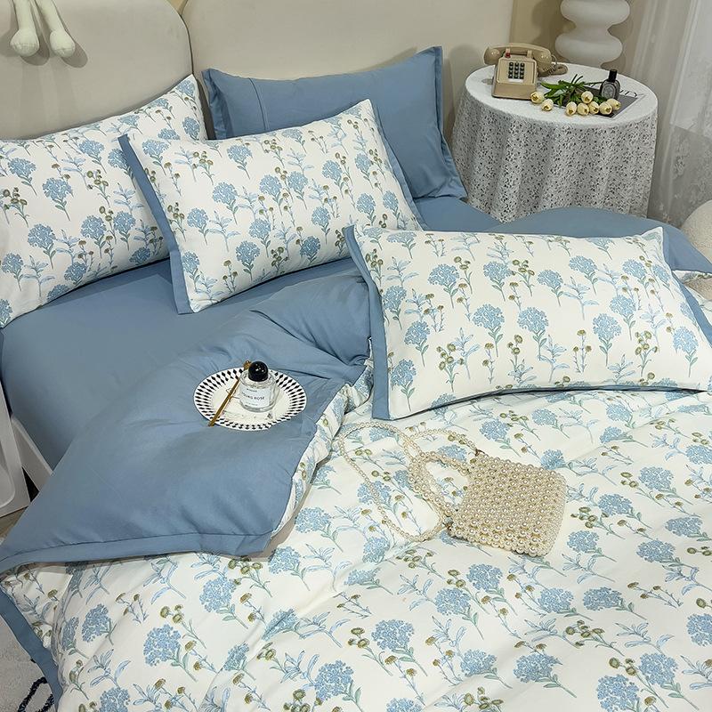 Category A Maternal and Infant Grade Washed Cotton and Linen Bed Cotton Four-piece Set and Three-piece Set Pure Cotton Bed Sheet and Quilt Cover